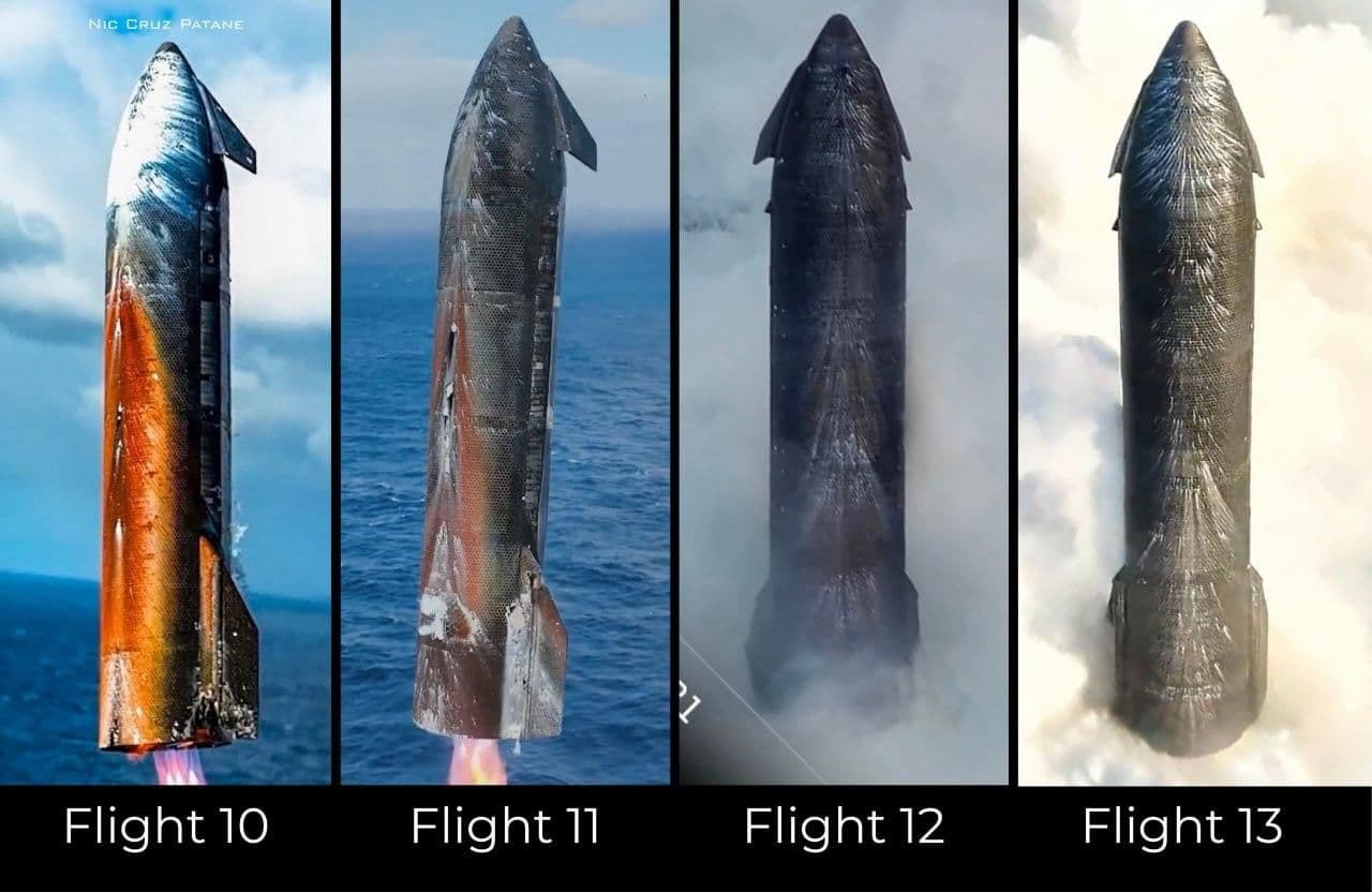 Теплозащитный экран Starship сравнили в последних четырёх полётах